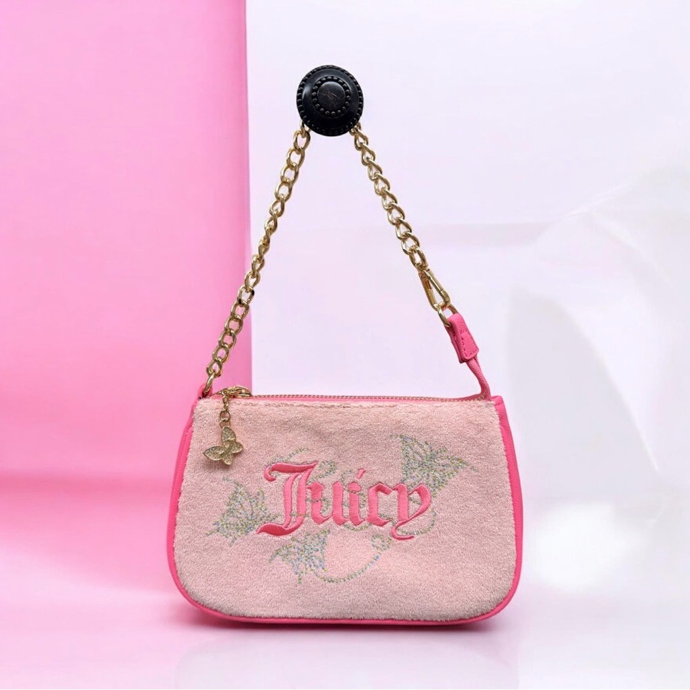 Juicy Couture Pink Suede Embroidered Mini Chain Bag
